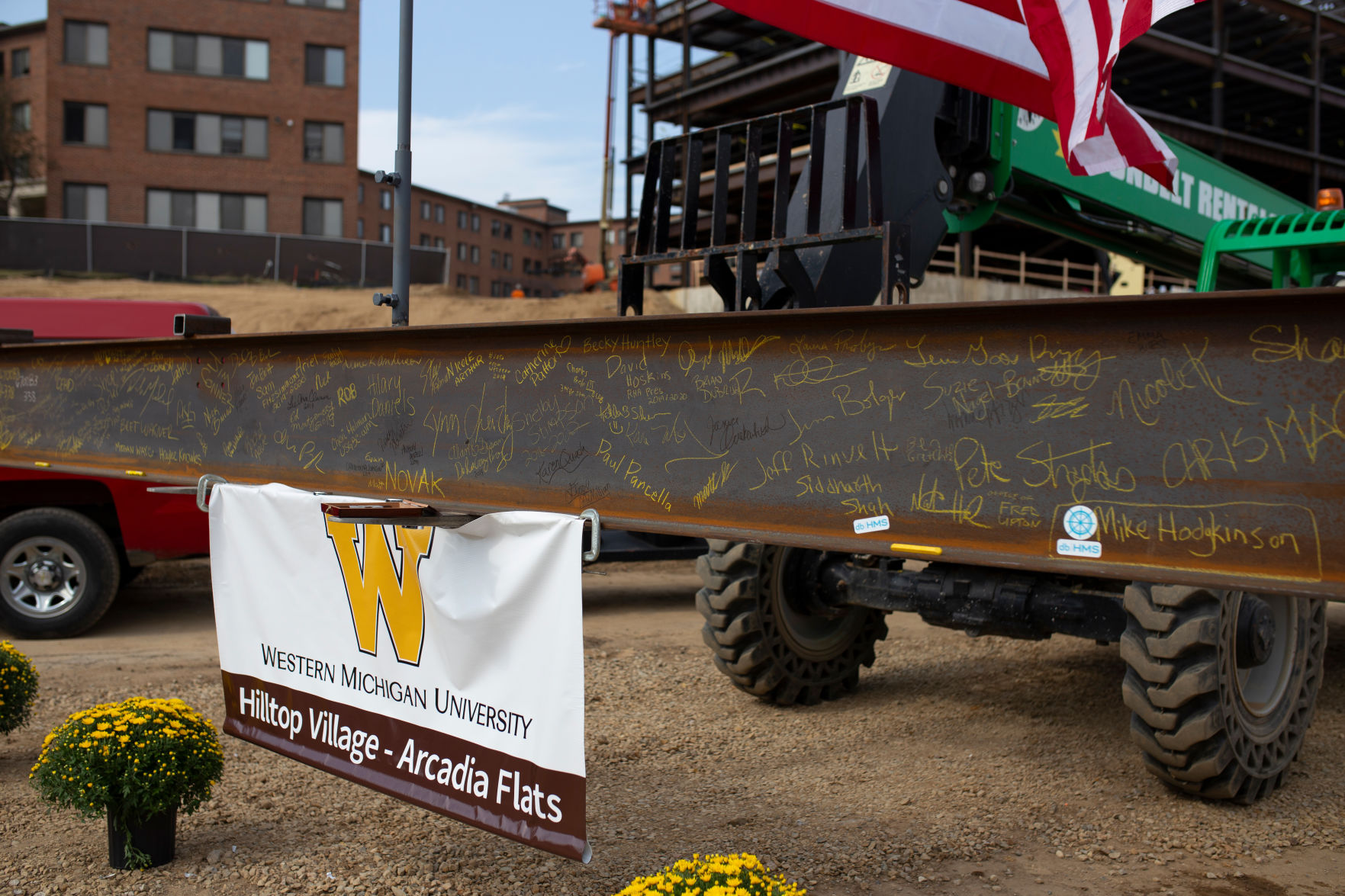 Signed beam built into Arcadia Flats